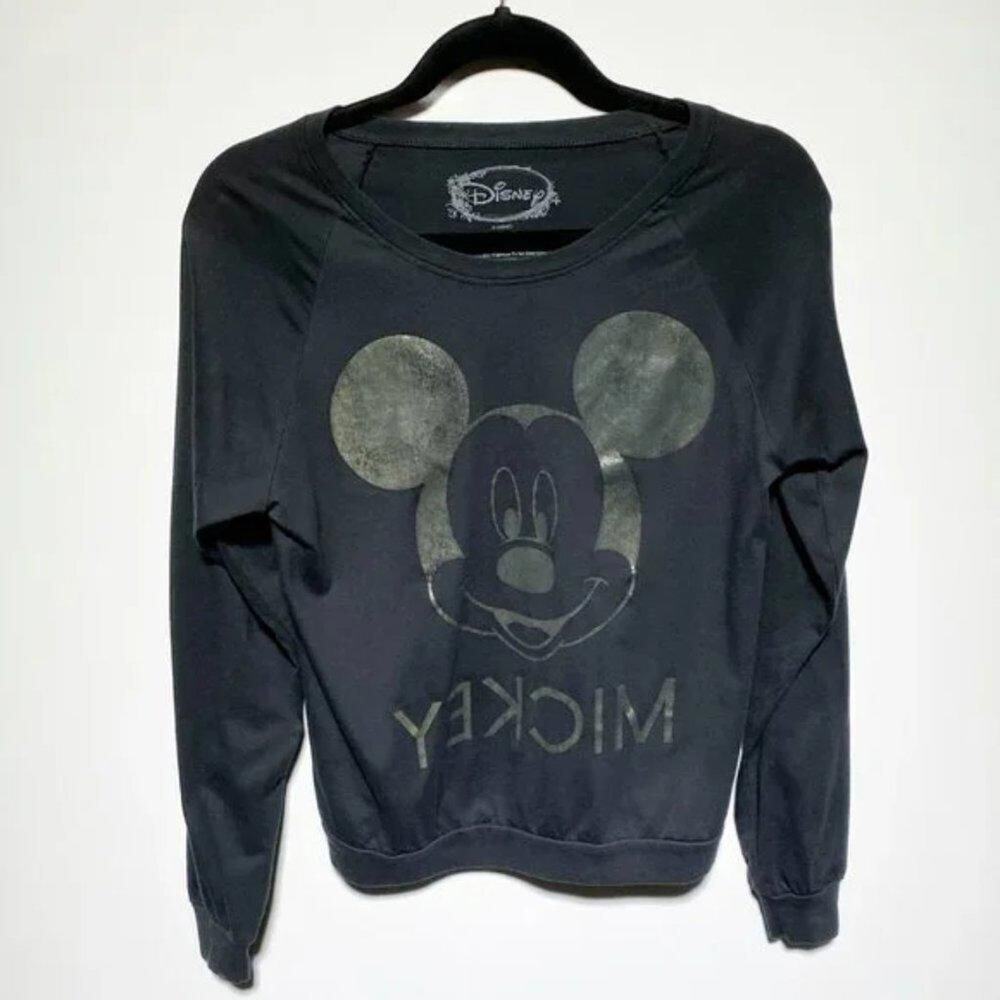 Disney Womens Black Backwards Mickey T-Shirt Size M